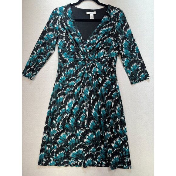 White House Black Market Womens Dress 3/4 Sleeve V-Neck Cross Front Size S Green - Picture 1 of 11